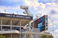 TIAA Bank Field scoreboard showing Jaguars victorious over New England Patriots 31 to 20